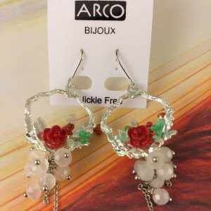 Arcò Bijoux Orecchini Pendenti Cerchi Colore Argento Rosa Rossa Bigiotteria