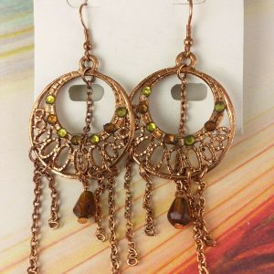 Arcò Bijoux Orecchini Pendenti Vintage Colore Oro Antico Cerchio con Catenella