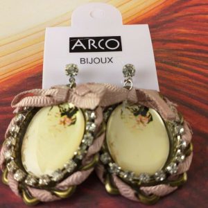 Arcò Bijoux Orecchini Pendenti Vintage Ovale Ribbon Fiocco Rosa Ant. Bigiotteria