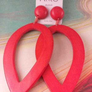 Arcò Bijoux Orecchini Legno Colore Rosso Forma di Goccia Bigiotteria di Qualità