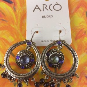 Arcò Bijoux Orecchini Vintage Pendenti Colore Argento Antico Pietre Blu