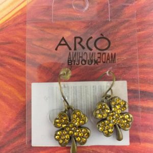 Arcò Bijoux Orecchini Pendenti Vintage Quadrifoglio con Strass Giallo di Qualità