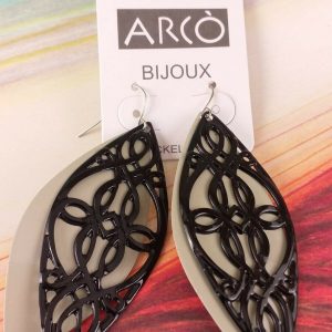 Arcò Bijoux Orecchini Pendenti con Doppia Foglia Nera Bigiotteria di Qualità