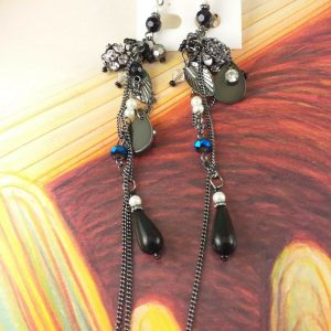Arcò Bijoux Orecchini Vintage Pendenti con Perline Nere Bigiotteria di Qualità