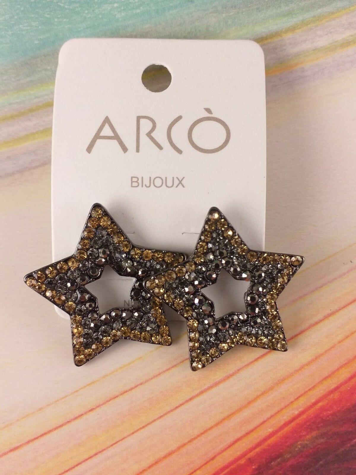 Arcò Bijoux Orecchini Vintage Stella Strass Giallo Topazio Bigiotteria Qualità