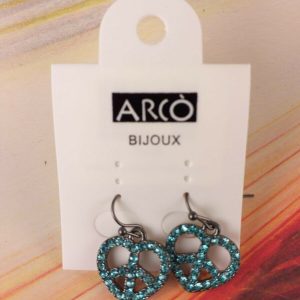 Arcò Bijoux Orecchini Vintage Pendenti Cuore Segno della Pace con Strass Celesti