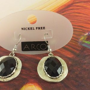Arcò Bijoux Orecchini Vintage Pendenti Tondo Colore Argento Pietra Nera