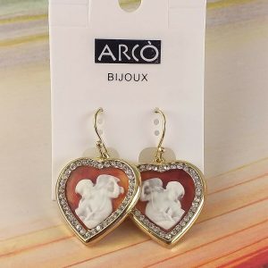 Arcò Bijoux Orecchini Vintage Cuore Colore Oro Angelo Strass Arancio di Qualità