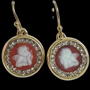 Arcò Bijoux Orecchini Pendenti Donna Cerchi Colore Oro con Angeli e Strass/Rosso