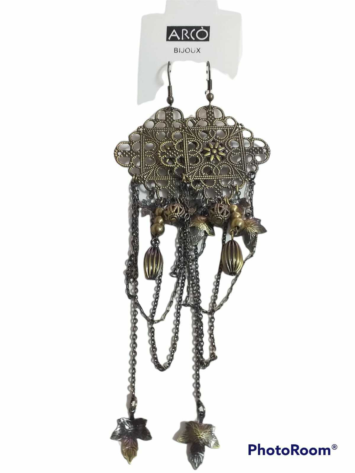 Arcò Bijoux Orecchini Pendenti Donna Vintage con Foglie e Palline Pendenti