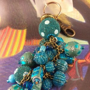 Arcò Bijoux Portachiavi VIntage di Classe Multisfere di Vetro Turchese 24cm