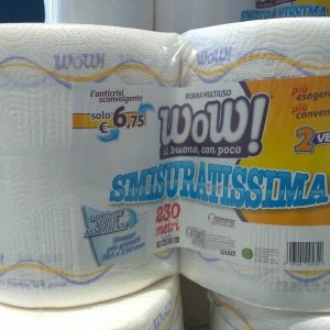 4 Rotoloni WOW Tovaglioli Bobina Asciugatutto Monorotolo 2 Veli Smisuratissima