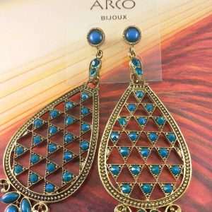 Arcò Bijoux Orecchini Pendenti Vintage Forma Goccia Colore Oro Pietre Turchese