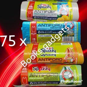 300 Buste Assortite (75x Colore) Spazzy Sacco Immondizia Raccolta Differenziata con Manici 52x54cm