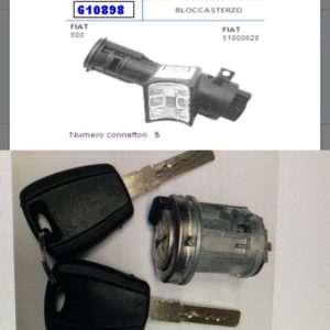 Per Fiat Panda dal 2012> Blocchetto Avviamento con Chiavi + Bloccasterzo con 5 Connettori