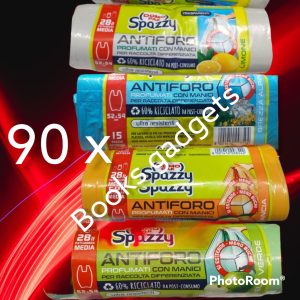 360 Buste Assortite (90x Colore) Spazzy Sacco Immondizia Raccolta Differenziata con Manici 52x54cm