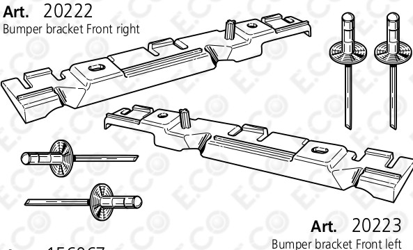 Per Fiat 500 dal 2007> Kit Staffe Paraurti Anteriore Dx e Sx + 4 Rivetti