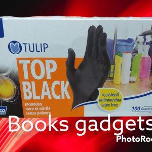 60 Confezioni (6000 Guanti) Tulip Top Black Guanto Monouso Nero in Nitrile Senza Polvere Misura 7-7,5