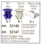 Kit 10 pz Bottoni Clip Bianco Fissaggio Centrale Targa Immatricolazione dal 1999>