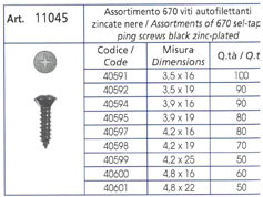 Kit 670pz Assortimento Viti Autofilettanti Testa Svasata con Taglio a Croce Nere - immagine 2