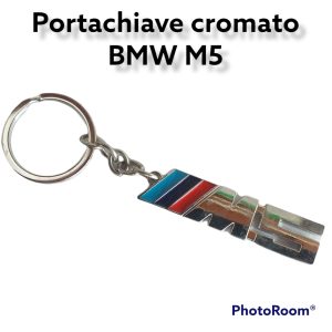 Per Bmw M5 Portachiavi Cromato con Strisce Azzurre Blu Rosse
