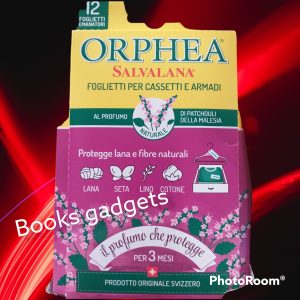 9 Conf. Orphea Salvalana (108 Foglietti ) Profumati per Cassetti Armadi Biancheria al Profumo di Patchouli della Malesia Protegge Lana Seta Lino Cotone
