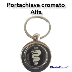 Per Alfa Romeo Portachiavi Rotondo Cromato Rotante con Serpente Nero