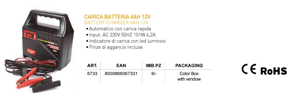 Carica Batteria per Auto 4AH 12V Input AC 230V 50HZ 65W 2,7A con Led Luminosi (Copia) - immagine 2