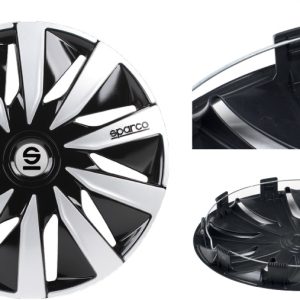 Sparco Set 4 Copricerchio 14" Universali Lazio Nero/Argento Coppe Ruota Borchia