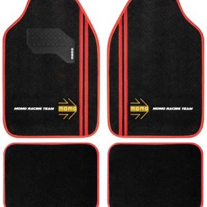 MOMO Set 4 Tappetini Sport Moquette Nera Logo Rosso con Battitacco Universali
