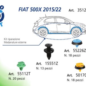 Per Fiat 500x 2015>2022 Kit 69pz Bottoni Clip Riparazione Modanature Esterne