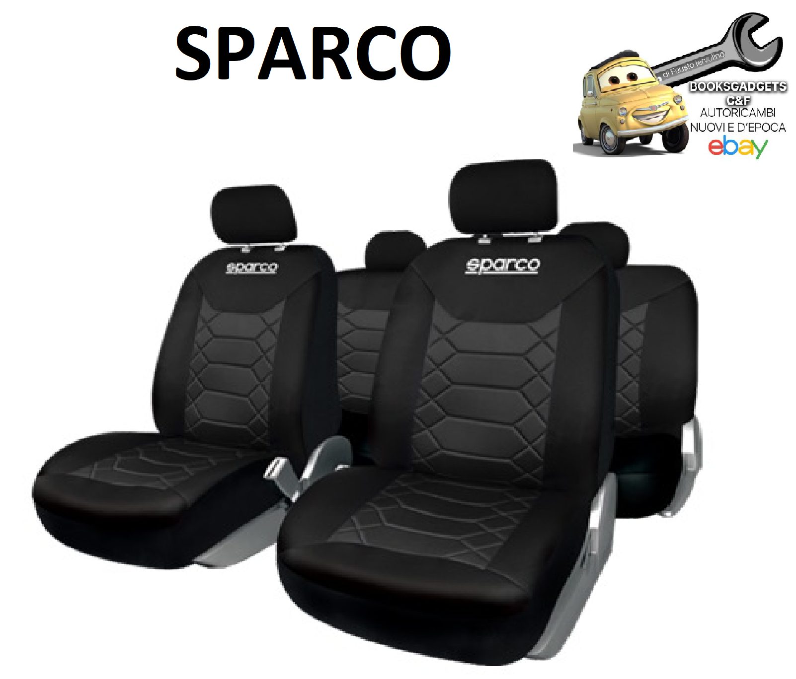 SPARCO Set Fodere Coprisedili Universali Nero con Poggiatesta Separati