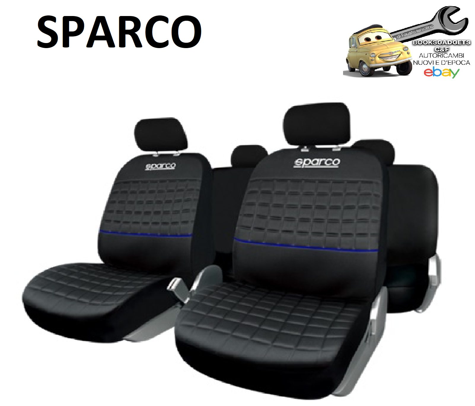 SPARCO Set Fodere Coprisedili Universali Nero/Blu con Poggiatesta Separati