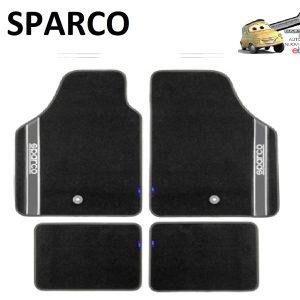 SPARCO Set 4 Tappetini Tappeti Auto in Moquette Grigio/Nero Universali con Foro Fissaggio