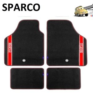 SPARCO Set 4 Tappetini Tappeti Auto in Moquette Rosso/Nero Universali con Foro Fissaggio