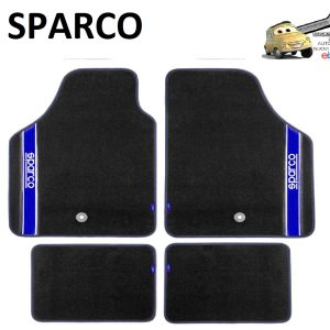 SPARCO Set 4 Tappetini Tappeti Auto in Moquette Blu/Nero Universali con Foro Fissaggio