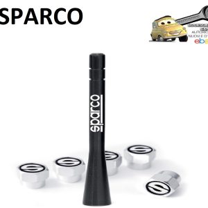 SPARCO Antenna in Alluminio Nero per Auto Universale + 5 Tappi Coprivalvole con logo