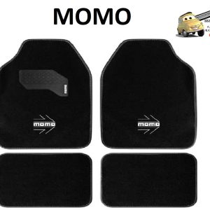MOMO Set 4 Tappetini Arrow Moquette Nera con Logo Bianco con Battitacco Universali
