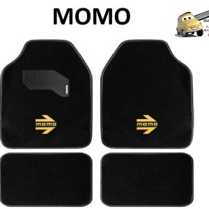 MOMO Set 4 Tappetini Arrow in Moquette Nera con Logo Giallo con Battitacco Universali
