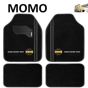 MOMO Set 4 Tappetini Sport Moquette Nera Logo Giallo con Battitacco Universali