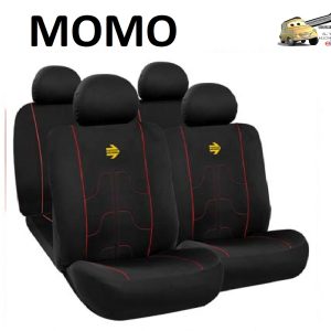 MOMO Set Coprisedili Modern Universali Morbido Poliestere Nero/Rosso con Logo Giallo