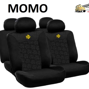 MOMO Set Coprisedili Young Universali Morbido Poliestere Nero/Nero con Logo Giallo