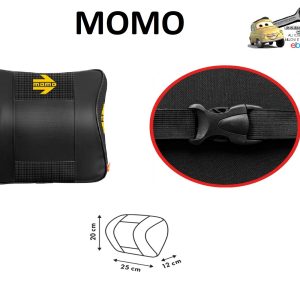 MOMO Cuscino Supporto Cervicale Comfort per Auto Nero/Carbon con Logo Giallo