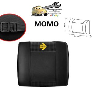 MOMO Cuscino Supporto Lombare Schiena per Auto Nero/Carbon con Logo Giallo