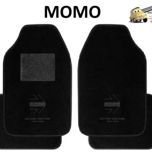 MOMO Set 4 Tappetini Black Moquette Nera Logo Nero con Battitacco Universali