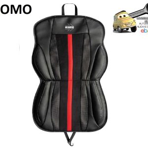 MOMO Cuscino Sedile Auto Imbottito Stripe in Ecopelle Nero/Rosso con Logo Bianco
