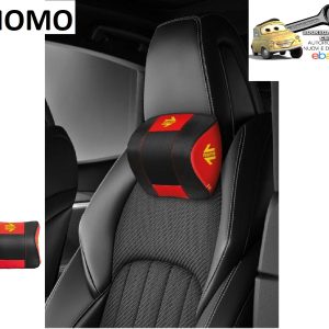MOMO Cuscino Supporto Cervicale Comfort per Auto Nero/Rosso Logo Giallo
