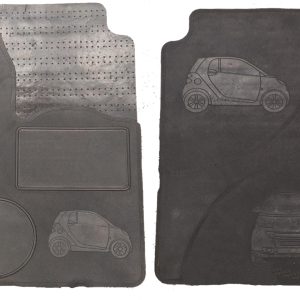Per Smart 1998-2014 Set 2 Tappetini Neri con Disegno in Gomma su Misura GDS