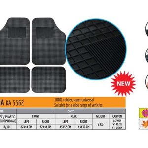 Set 4 Tappeti Tappetini in Gomma Nero Modello Modena Universali per Auto