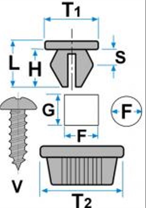 Per Lancia Y 2003>2011 , Y10 Kit 21pz Madrevite in Plastica per Fiancata-Sottoporta/Batticalcagno Oem 7622606 - immagine 2